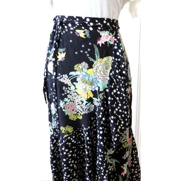 Maaji Black Bouquet Maxi Wrap Skirt Cottagecore/Bohochic  S EUC - Picture 4 of 11